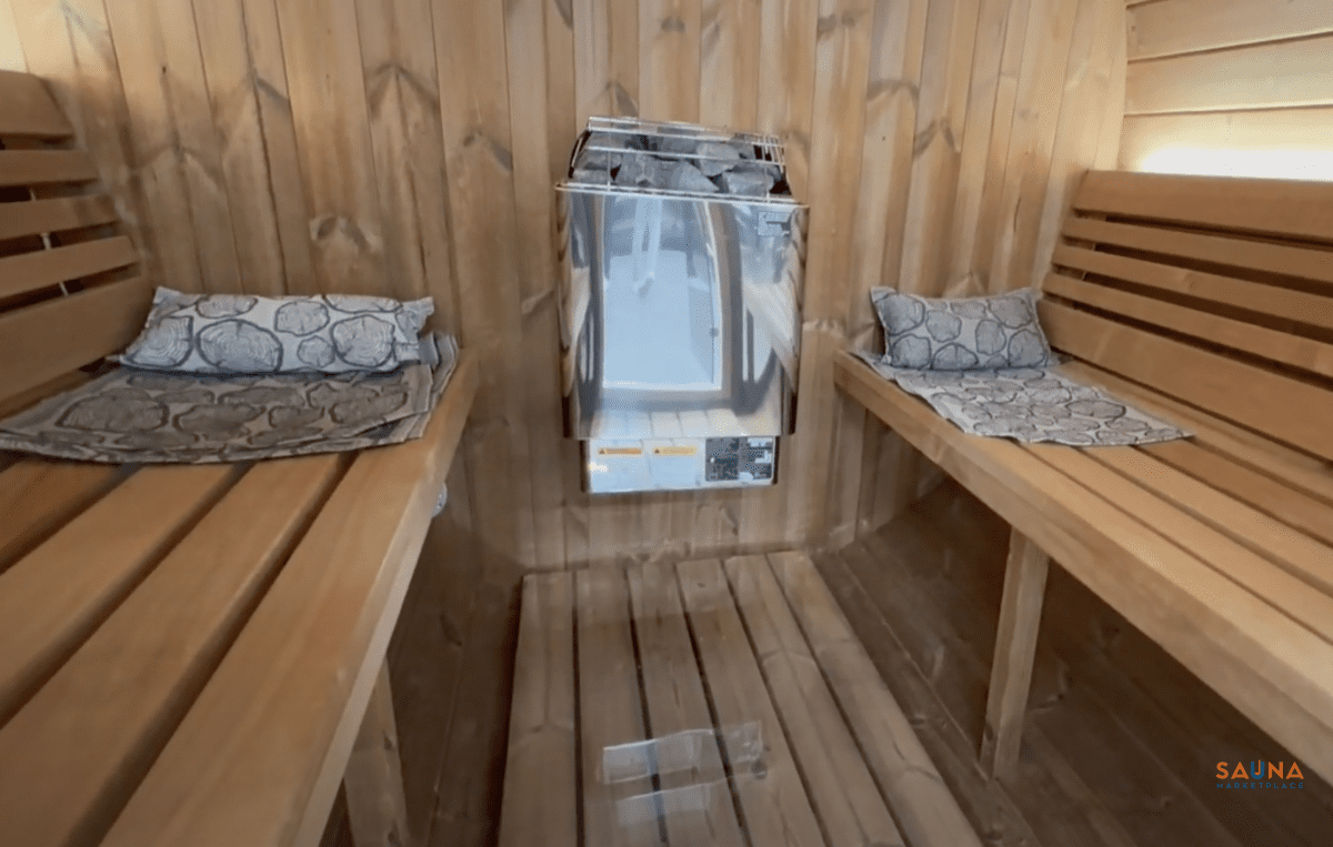 Sauna Seat Covers In Barrel Sauna Manty With Harvia Kip